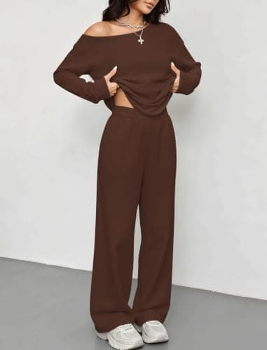 Off the Shoulder Lounge Sets 2 Piece Fall Outfits for Women Sweatsuit 2026 view 4