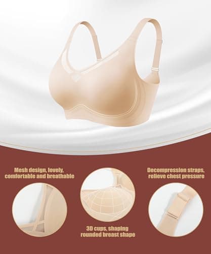 Sae Eleisa Women Push Up Wireless Bra Mesh V Neck Seamless Bralette No Underwire High Support Everyday Bras for Women view 6