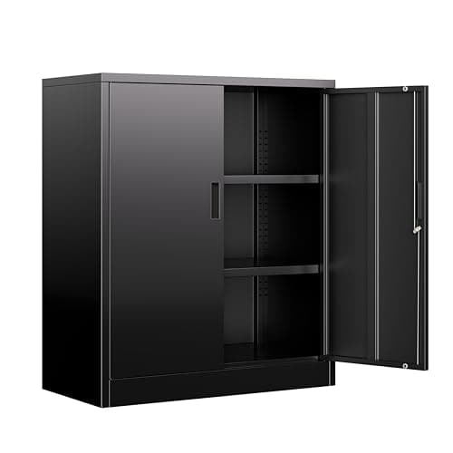 BESFUR Metal Garage Storage Cabinet with 2 Locking Doors and 2 Adjustable Shelves, 36" Black Metal Short Storage Cabinet for Home Office,Garage,School,Utility Room view 1