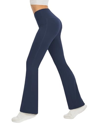 DLOODA Women's Yoga Pants with Pockets No Front Seam Crossover High Waisted Flare Leggings Tummy Control Bootcut Pants view 4