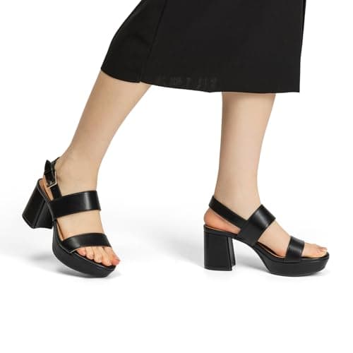 Athlefit Women's Platform Heels Chunky Block Heeled Sandals Open Toe Comfortable Buckle Dress Heels for Party Wedding view 2