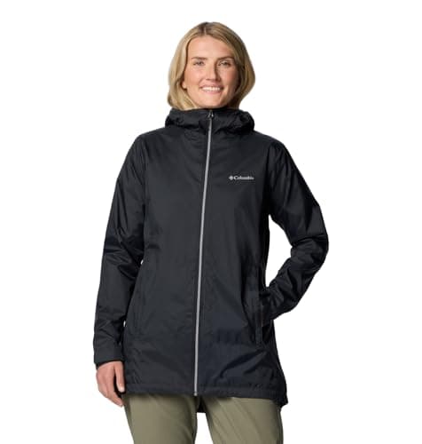 Columbia Womens Switchback II Lined Long Rain Jacket, Black, X-Large
