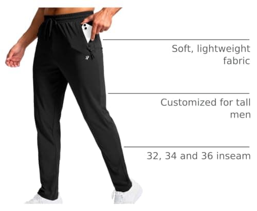 Pudolla 32"/34"/36"/38" Inseam Men's Tall Sweatpants with Zipper Pockets Lightweight Joggers for Athletic Workout Casual view 4