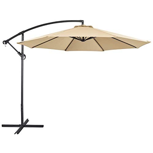 Yaheetech 10FT Patio Offset Umbrella - Cantilever Hanging Outdoor Umbrellas w/UV Protection & 8 Ribs & Handy Crank & Cross Base for Market/Garden/Lawn/Deck/Backyard/Pool - Tan view 1