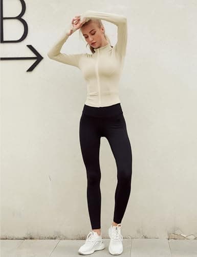 Lviefent Womens Lightweight Full Zip Running Track Jacket Workout Slim Fit Yoga Sportwear with Thumb Holes view 5
