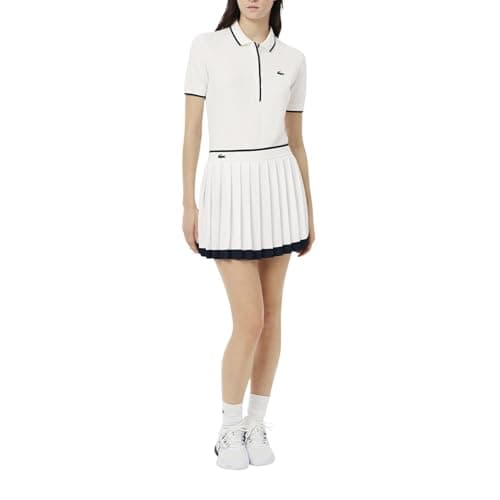 Lacoste Women's Sport Ultra Dry Tennis Heritage Stretch Skirt, Flour/Navy Blue/Navy Blue, 2