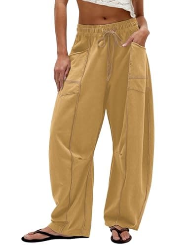 MSBESYOR Wide Leg Barrel Sweatpants for Women Baggy Palazzo Pants Drawstring High Waist Color Block Lounge Sweat Pant — image 1