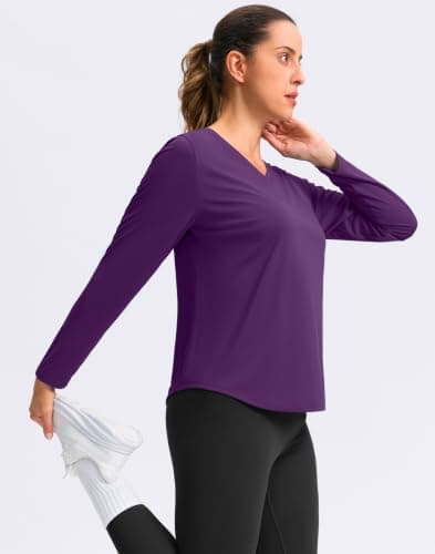 Long Sleeve Workout Tops for Women Dry Fit V Neck Athletic Shirts XS-3XL view 6