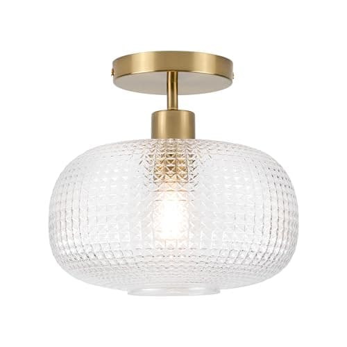 puncoll Gold Semi Flush Mount Ceiling Light Fixture - Hallway Light Fixtures Ceiling Mount - Glass Close to Ceiling Lighting for Bathroom Entryway Bedroom, C2503-BG — image 1