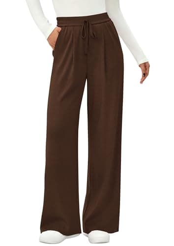 PRETTYGARDEN Women's Wide Leg Pants 2026 Fall Clothes Elastic High Waisted Knit Lounge Palazzo Pant Trousers with Pockets view 3