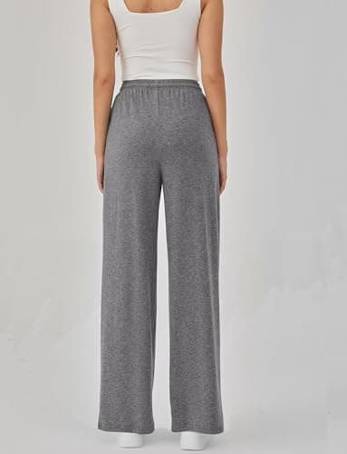 Arolina Fall Pants for Women Soft Lounge Wide Leg Sweat Pants Elastic Waist Mid-Weight Pajama Pants with Pockets S-XXL view 2