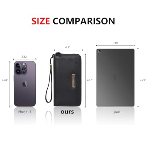 Large Genuine Leather Women Wallet Bifold Purse Clutch RFID Block Card Holder Zipper Wristlet Strap for Ladies Checkbook view 3