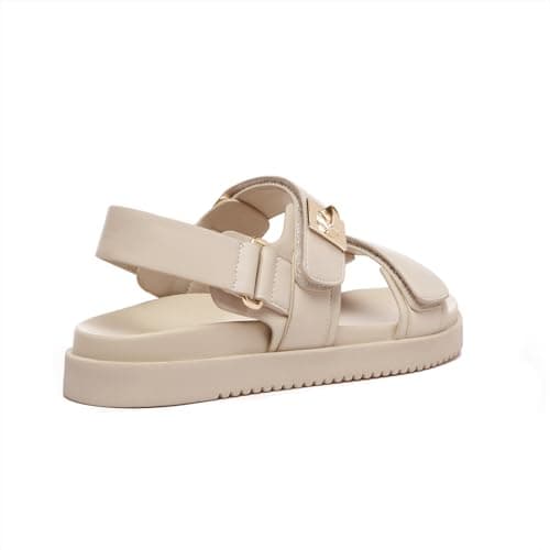 Rihero Women's Flat Sandals Comfort Adjustable Double Strap Slip on Leather Footbed Sandals view 5