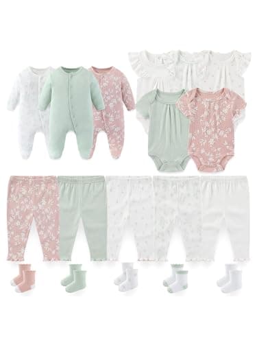 BIGBIGKISS Baby Boy Girl Clothes Cotton Unisex Newborn Layette Gift Set and Accessories 18 Pack Baby Outfit 0-12Months