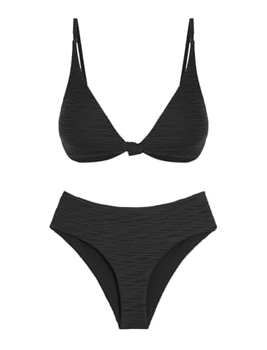 ZAFUL Bikini Set for Women V Neck Knot Front Push Up Bathing Suit High Cut Two Piece Swimsuit Brazilian Cheeky Swimwear — image 1