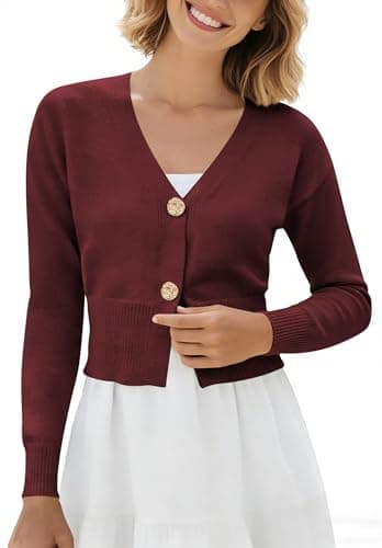 Women’s Spring V Neck Cardigan Lightweight Cropped Button Down Knit Sweater for Layering,Office Casual Wear view 3
