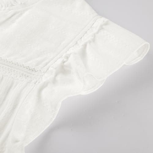 Belle Poque Women's Ruffle Sleeve Cotton Shirts V Neck Button Down Lace Crochet Blouses Spring Summer Dressy Casual Tops 2026 view 6