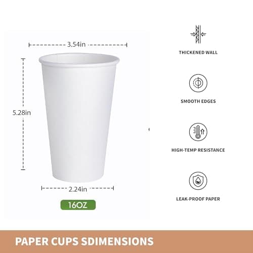 SLFxotro Coffee Cups 16 oz 200 Pack, Disposable Paper Cups 16 oz, White Paper Hot Coffee Cups Suitable for Party, Picnic, Travel, and Events-white view 3