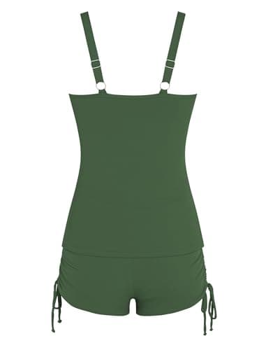 ZAFUL Women's V-Wire Tankini Swimsuits Tummy Control Ruched Top Two Piece Bathing Suits with High Waisted Shorts view 4