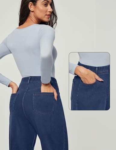IUGA Stretchy Wide Leg Jeans for Women High Waist Sweatpants Pull On Jeans | 4 Pockets, Soft Stretchy Denim, No Zipper, Petite/Regular, Baggy, Casual, Elastic Waist, Straight Leg view 4