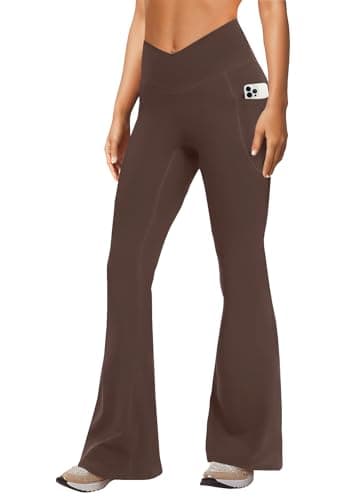 DLOODA Women's Yoga Pants with Pockets No Front Seam Crossover High Waisted Flare Leggings Tummy Control Bootcut Pants — image 1