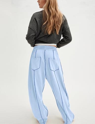 MSBESYOR Wide Leg Barrel Sweatpants for Women Baggy Palazzo Pants Drawstring High Waist Color Block Lounge Sweat Pant view 3