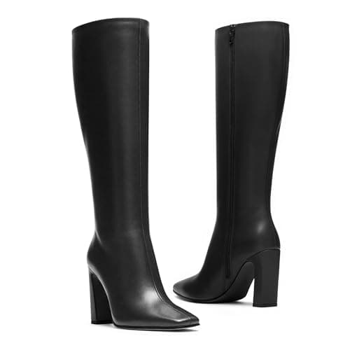 DREAMCIA Knee High Boots Women Chunky Block Heel Square Toe Leather Boots Fashion Tall Dress Boots Long Fall Boot view 4