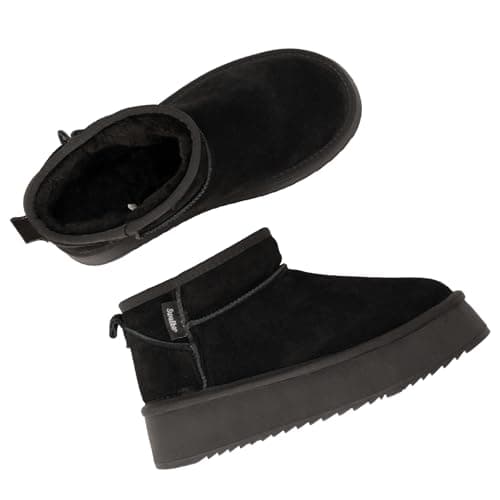 Swalker Snow Boots for Women Suede Faux Fur Lining Anti-Slip Warm Winter Booties Slip Comfort Ankle Boots Fuzzy Low Boots view 7