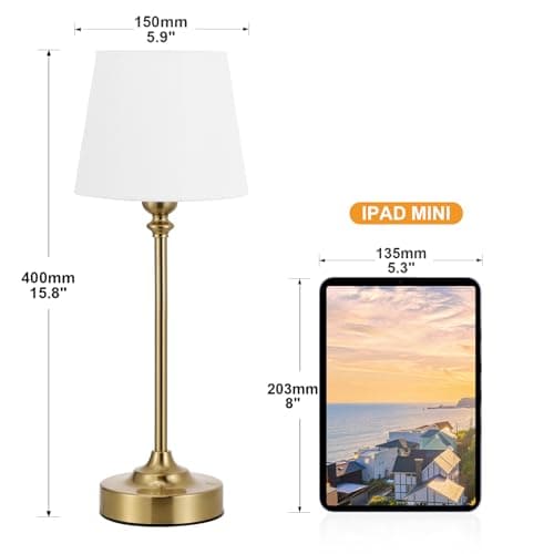Kakanuo Gold Cordless Table Lamp with Rechargeable Battery, 1 Pack | Touch Stepless Dimming with Memory, 4000mAh Capacity, 3000K Warm Light, for Bedroom, Dining Table, Counter, Living Room view 2