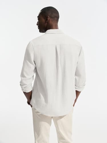 Mens Dress Shirts Linen Long Sleeve Button Down Casual Shirt for Men view 5