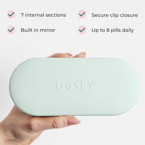 Dosey Compact Travel Pill Organizer - Pill Case with 7 Compartments for Medicine Storage & Protection – Stylish & Elegant Medication Organizer with Mirror, Cream Olive view 5