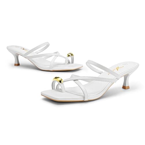 Athlefit Women's Square Open Toe Kitten Heels Strappy Flip Flop Low Heels Slip On Thong Heeled Sandals view 6