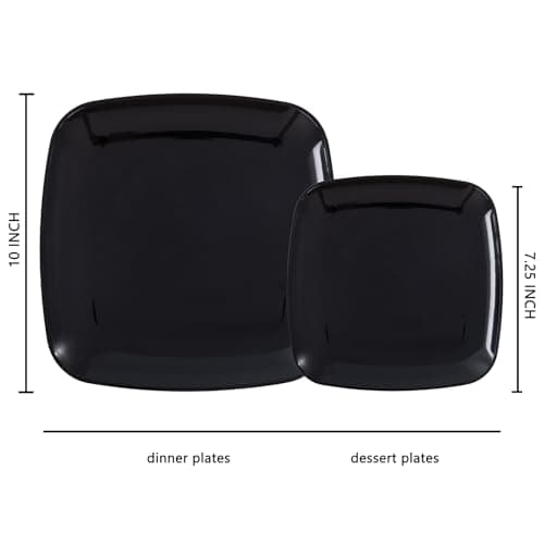 PULOTE 100 PCS Black Square Plastic Plates Disposable - Include 50 Each (10" Dinner & 7.25" Dessert) Plates - Ideal for Party & Graduation view 3