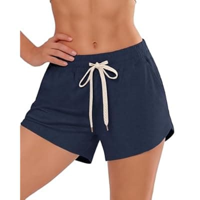 iceROSE Athletic Shorts for Women - High Waisted Black Running SweatShorts Summer Drawstring with Pockets for Workout Lounge
