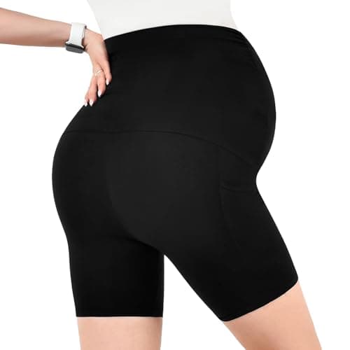 Walifrey Women's Maternity Shorts with Pockets Over The Belly,Pregnancy Yoga Pants Activewear Biker Shorts Casual view 5