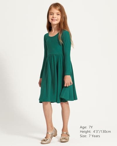 Stelle Long Sleeve Girls Dress Toddler White Dresses Skater Twirl Cotton A-Line Dress for School Casual view 5