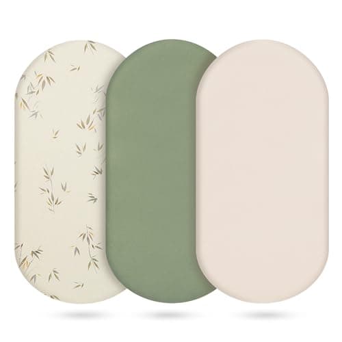 Muslin Bassinet Sheets 3 Pack, Cotton Bassinet Sheets for Baby Girl and Boy, Breathable Bedside Sleeper Bassinet Fitted Sheet, Universal Rectangle & Oval Bassinet Cover, 28x14 to 33x18, Green view 1