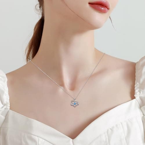 Sterling Silver Heart Star Necklace - Adjustable Love Heart-Shaped Infinity Pendant Necklace for Women Hypoallergenic Lightweight Blue Cubic Zirconia Necklaces Jewelry Gifts for Teens Daughter Granddaughter view 2