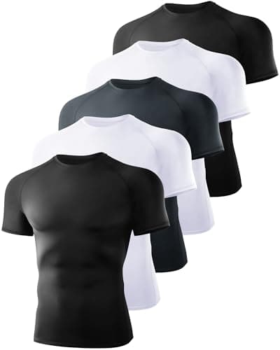 5 Pack Short Sleeve Compression Shirt Men - Workout Quick Dry Base Layer Shirts Moisture Wicking Top for Gym Athletic — image 1