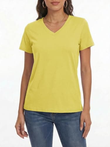 LaGracia Women's Cotton T Shirt V-Neck Short Sleeve Shirt Classic-Fit Casual Breathable Tee Summer Basic Tops view 3