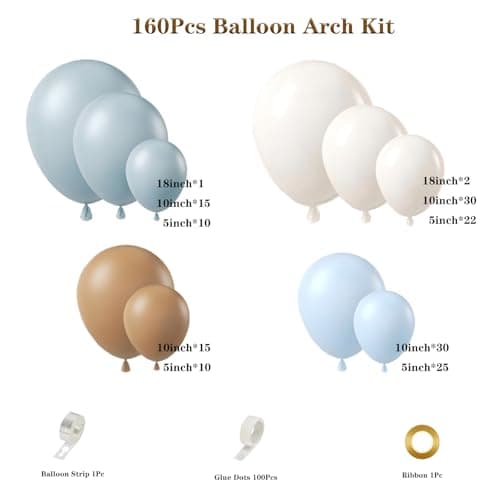160Pcs Dusty Blue and Brown Balloon Garland Arch Kit Brown White Light Blue Balloons Balloons for Bear Baby Shower Gender Reveal Birthday Party Decorations view 2
