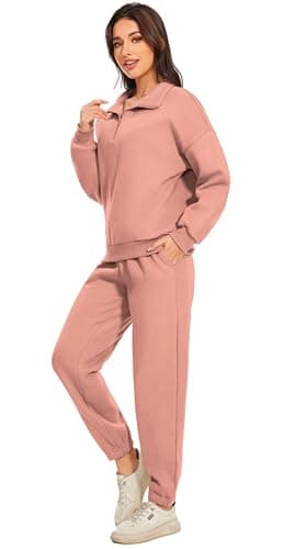 Jeqeocafy Women Oversized Long Sleeve Sweatsuit Half Zip Sweatshirt & High Waisted Pants 2 Piece Outfits With Pockets view 4