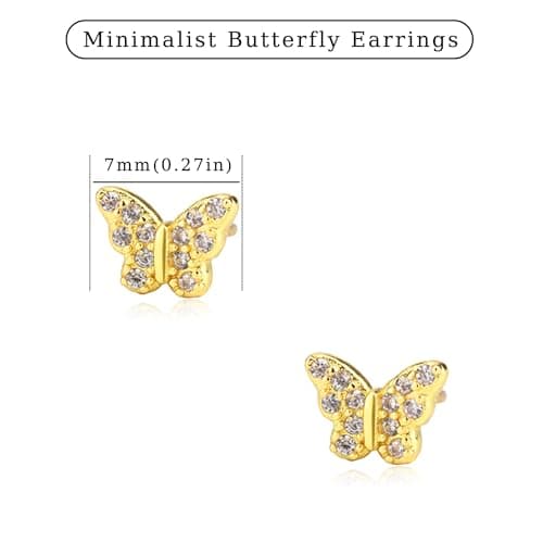 DHZJTSL Dainty Gold Butterfly Stud Earrings for Women with S925 Sterling Silver Post, Hypoallergenic 14K Gold Plated Butterfly Shaped Minimalist Earrings Jewelry, Cartilage Helix Piercing view 2