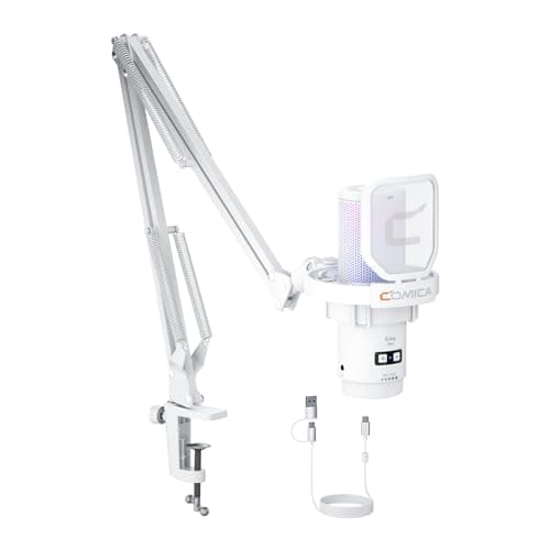 COMICA Ejoy Uni(A) USB Gaming Microphone with Noise Cancellation, RGB Lights, Monitoring, Muting, Streaming Mic for Computer, PS5, PS4, Streaming, Podcast, Chat, Twitch, YouTube, Discord(White)