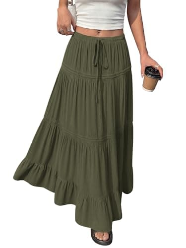 BTFBM Spring Skirts for Women 2026 Summer Boho Beach Vacation Clothes Casual Pleated High Waisted Flowy Maxi Skirt view 5