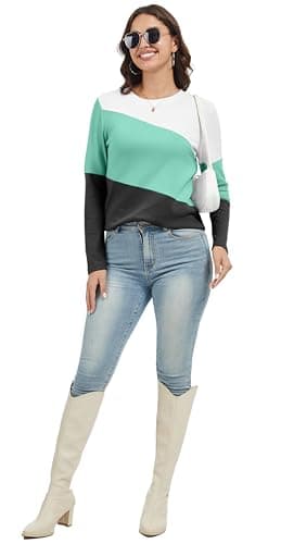 Jeqeocafy Women's Color Block Tunics Tops Crewneck Long Sleeve Shirts Casual Pullover Loose Fit T-Shirt view 4