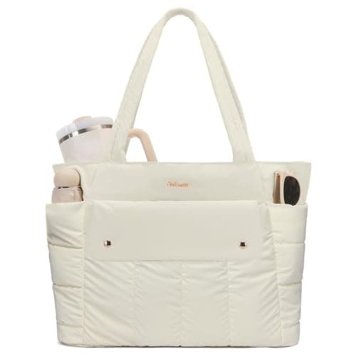 Eslcorri Large Puffer Tote Bag for Women, 21L Quilted Carry-On Purse with Luggage Sleeve, Padded Work Handbag for Travel, Gym — image 1