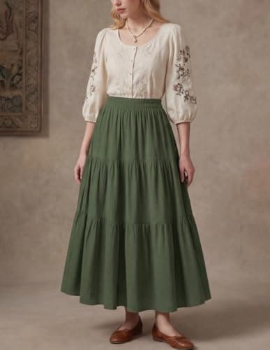 Scarlet Darkness Renaissance Maxi Skirts for Women 2026 Summer Boho Flowy Tiered Long Skirt with Pockets view 5