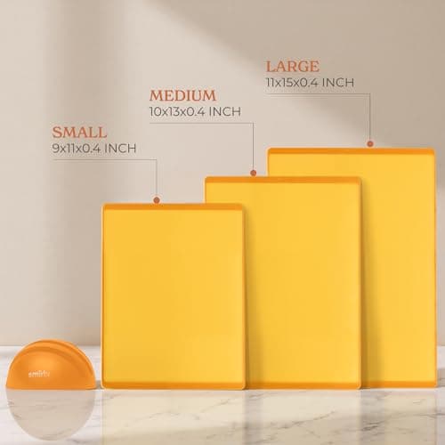SMIRLY Plastic Cutting Board Set with Holder 3 Pieces, Non-Slip Dishwasher Safe Chopping Boards for Kitchen, Yellow view 4