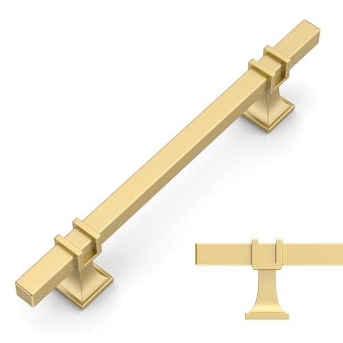 Amerdeco 10 Pack Brushed Gold Cabinet Pulls 5 Inch(128mm) Hole Center Drawer Pulls Cabinet Hardware Kitchen Cabinet Handles for Bathroom Dresser Pulls ZH0067 — image 1